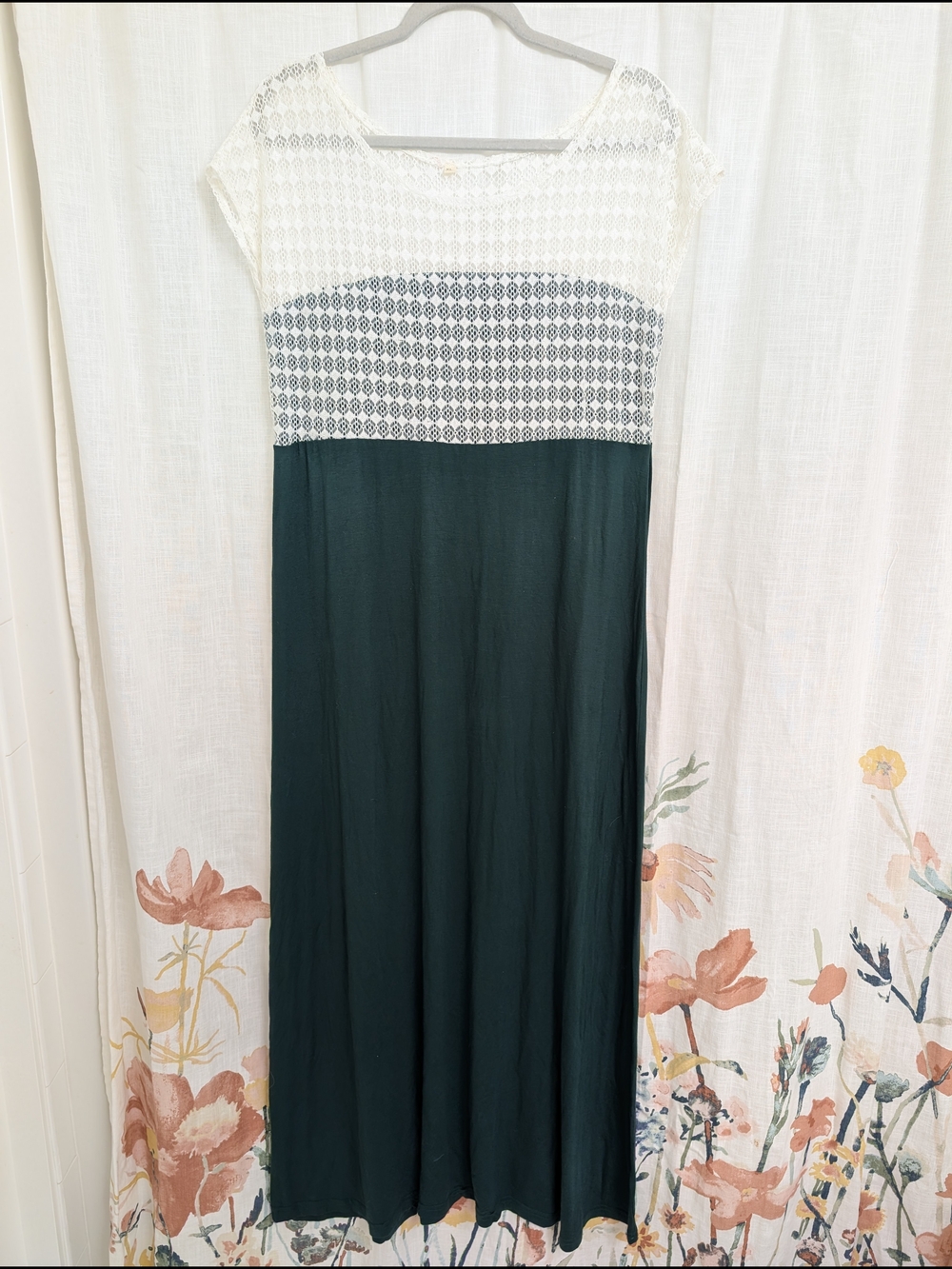 XL Maternity Maxi Dress Green & Ivory Lace Colorblock Stretch Boho